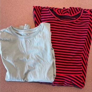 Primary Red/navy Kids long sleeve twirly dress mini stripe. Long sleeve Tee SZ12
